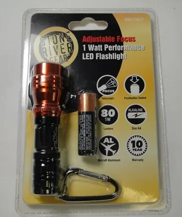 1-Watt Led Flashlight – Adjustable Focus With Integrated Carabiner Clip 1