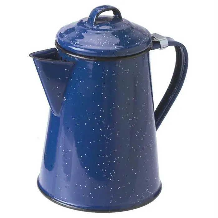 12-Cup Blue Enamel Coffee Pot – Durable Outdoor Brewing Kettle 1