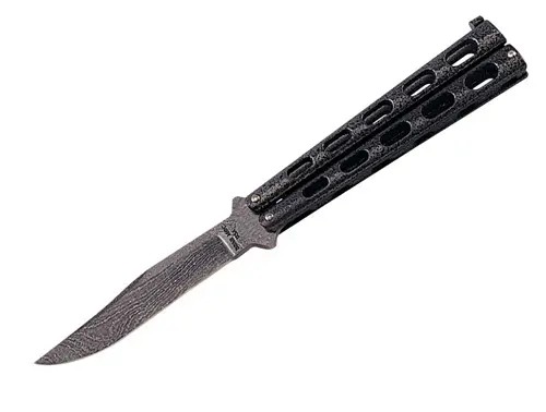 5-Inch Damascus Butterfly Knife – Silver Vein Pattern 1