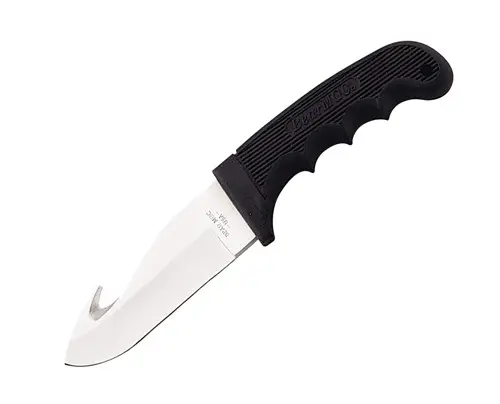 8.375-Inch Black Guthook Knife With Leather Sheath 1