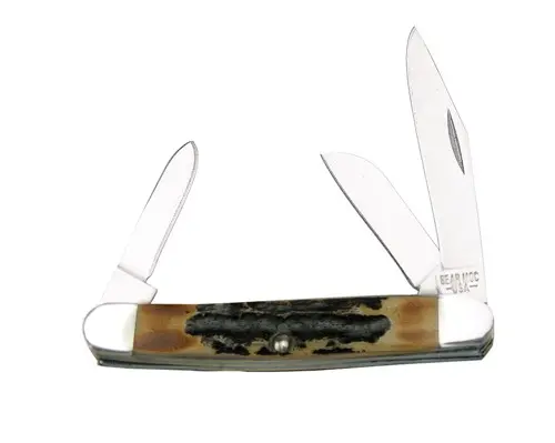 Authentic Indian Stag Bone Midsize Stockman Pocket Knife 1