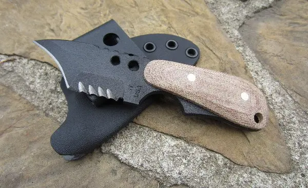 Backup Utility Knife With Wicked Serrations – Natural Micarta Handle 1