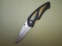 Black Linerlock Folding Knife – Skeletonized Handle Design 1