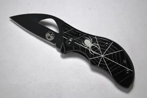 Black Spider Web–Patterned Pocket Knife – Decorative Tactical Design 1