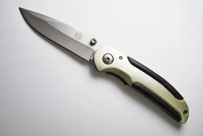 Champagne-Finish Linerlock Folder – Elegantly Styled Pocket Knife 1