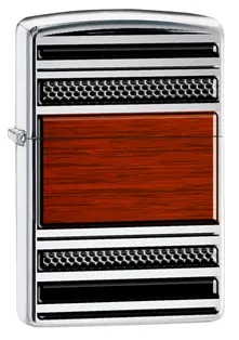 Chrome-Plated Steel And Wood Zippo Lighter 1