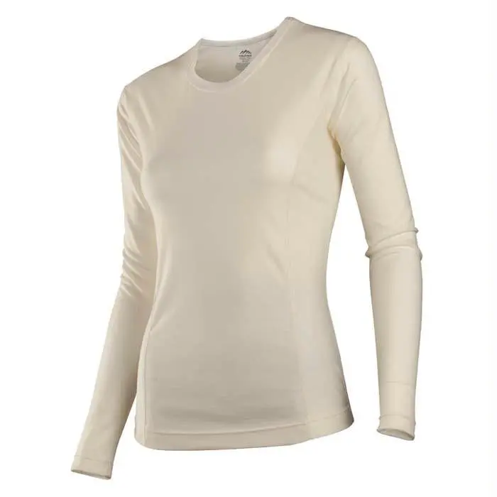 Classic Merino Wool Women’S Crew Neck Tee – Almond, Small 1