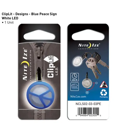 Clip Lit Blue Peace Sign Keychain Light 1
