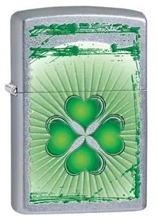 Clover-Themed Grunge-Style Chrome Zippo Lighter 1
