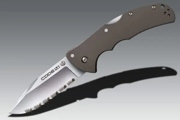 Code 4 Clip-Point Folding Knife – Serrated Blade 1