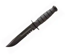 Compact Ka-Bar Serrated Fixed-Blade Knife With Leather Sheath 1