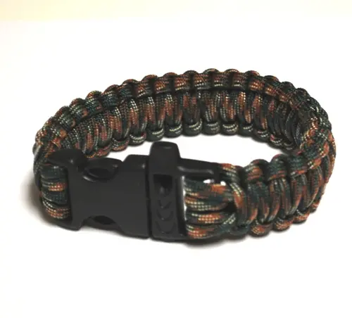 Dark Green Camo Survival Bracelet With Whistle 1