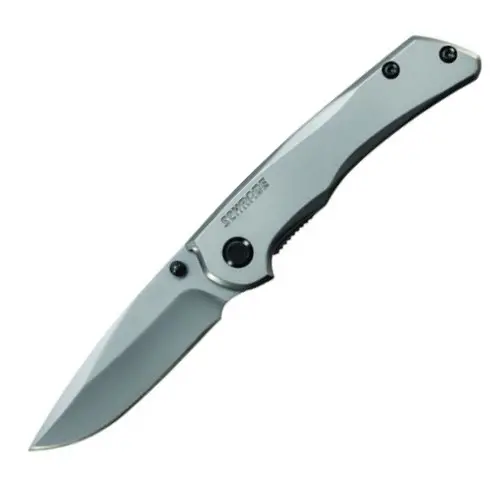 Drop Point Fixed Blade Knife With Grey Steel Handle 1