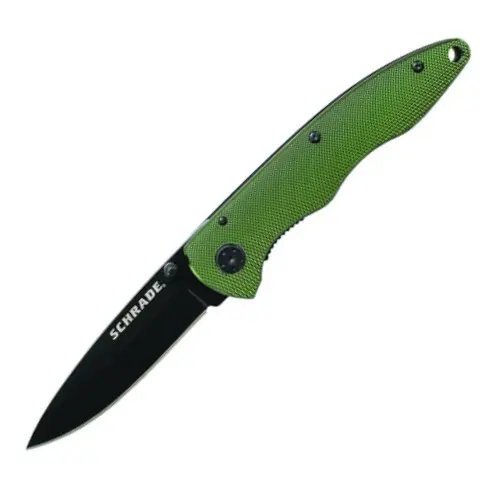 Drop-Point Folding Knife – Green Aluminum Handle 1