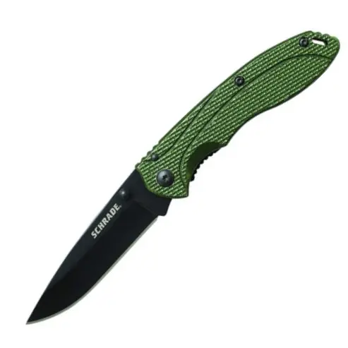 Drop Point Survival Knife With Green Anodized Aluminum Handle 1
