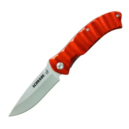 Drop Point Tactical Knife With Orange Aluminum Handle 1