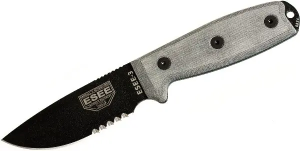 Esee-3 Fixed Blade – Black Serrated Edge With Rounded Pommel 1