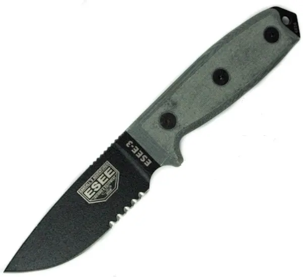 Esee-3 Fixed Blade With Serrated Edge And Brown Sheath 1