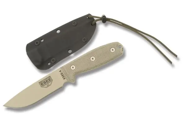 Esee-4 Full-Tang Fixed Blade – Tan Plain Edge With Green Micarta Handle 1