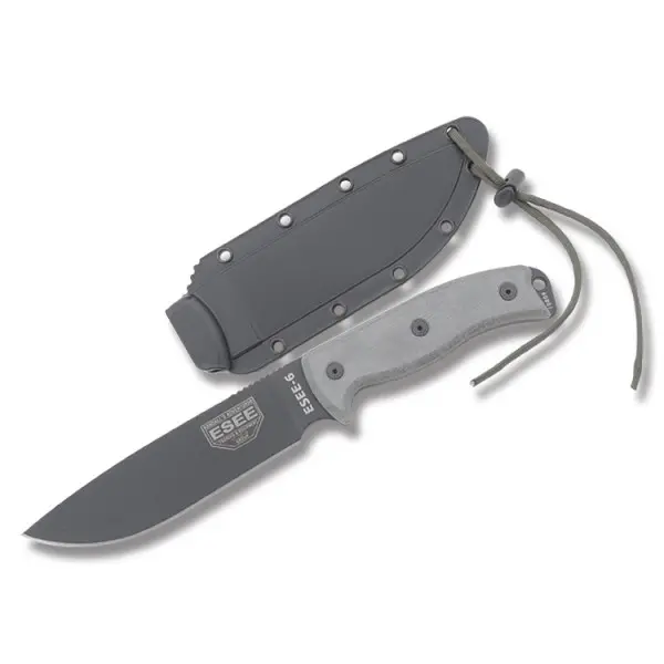 Esee-6 Survival Knife – Plain Edge With Black Molle-Compatible Sheath 1