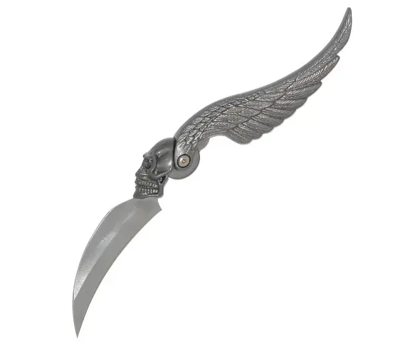 Flying Skull Razor-Edge Folding Knife – 4-Inch Pewter-Coated Blade 1