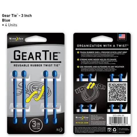 Gear Tie 3-Inch Flexible Cord Bundle – Blue (4-Pack) 1