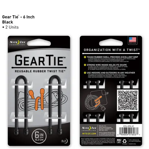 Gear Tie 6-Inch Cable Organizer – 2-Pack Black 1