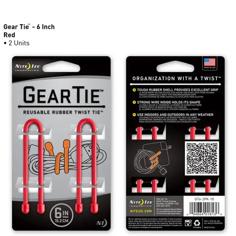 Gear Tie 6-Inch Flexible Tie – 2-Pack Red 1