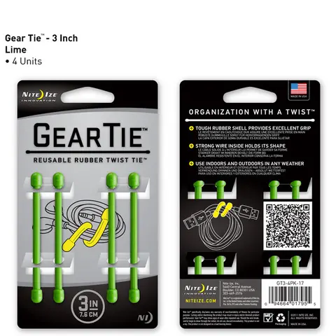 Gear Tie Compact Cable Wrap – 3-Inch Lime Green (4-Pack) 1