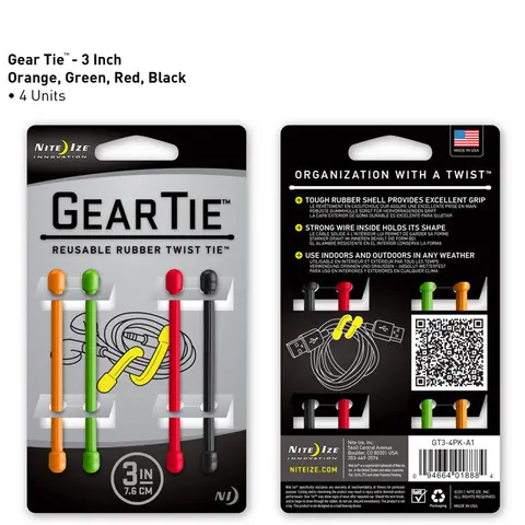 Gear Tie Flexible Cable Organizer – 3-Inch, 4-Pack Assorted Colors 1