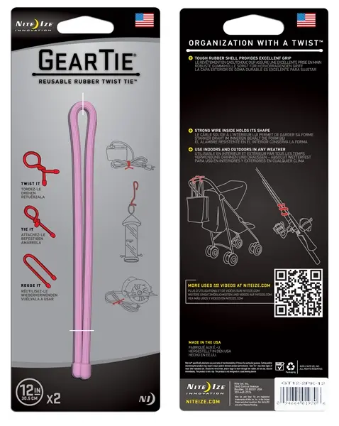 Gear Tie Flexible Cord – 12-Inch Pink (2-Pack) 1