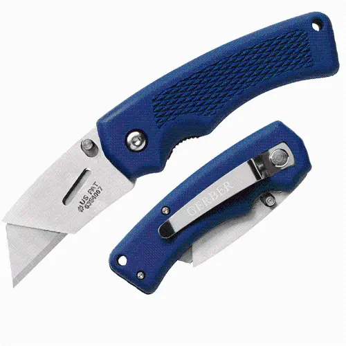 Gerber Edge Knife – Blue Rubberized Handle, Clamshell Packaging 1