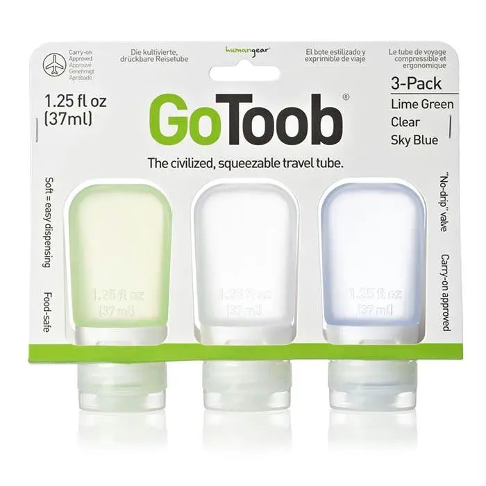 Gotoob Travel Bottle Set – 1.25 Oz × 3 (Clear, Blue, Green) 1