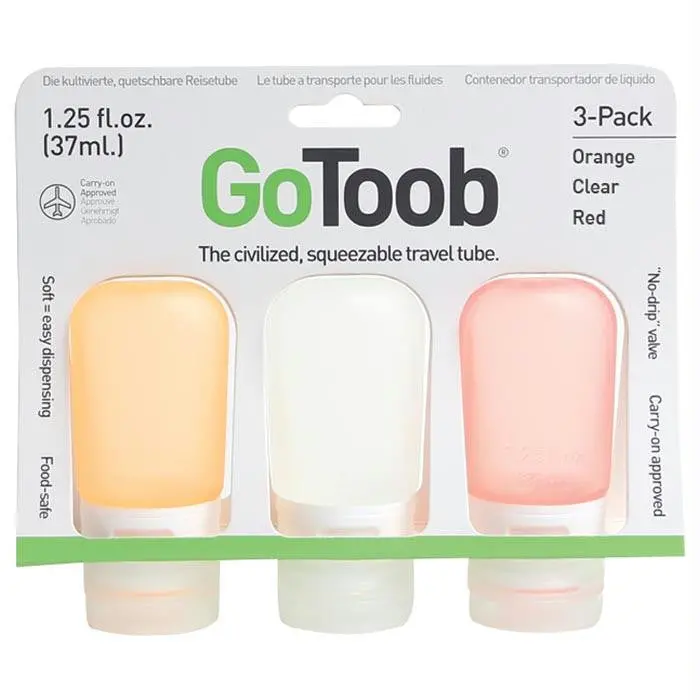 Gotoob Travel Bottle Set – 1.25 Oz × 3 (Clear, Orange, Red) 1