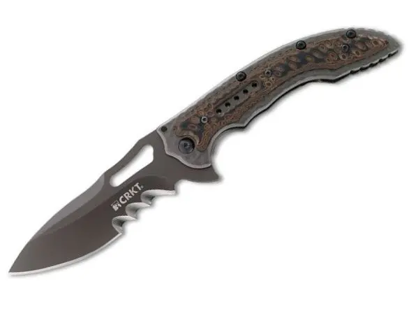 Ikoma Fossil-Inlay Black Blade Folding Knife 1