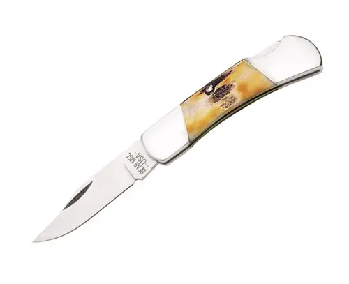 India Stag Bone Executive Lockback Knife With Upswept Blade 1