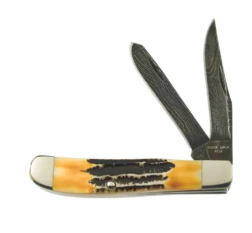 India Stag Bone Mini Trapper Knife With Damascus Steel Blades 1