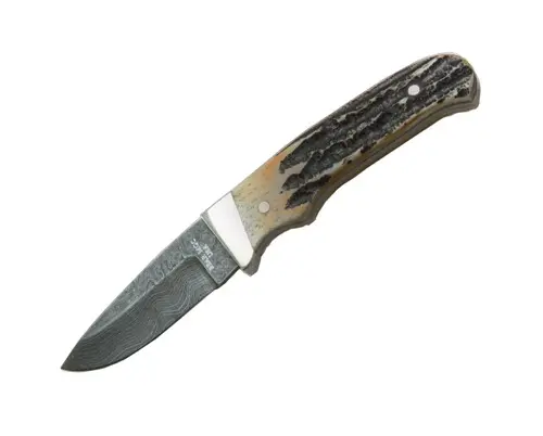 India Stag Bone Skinner With Damascus Steel Blade 1