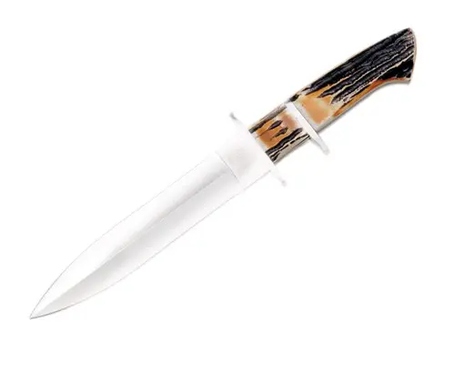 India Stag Double-Edged Knife With Leather Sheath 1