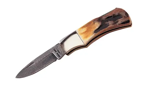 India Stag Mini Executive Lockback Knife – Damascus Steel Blade 1
