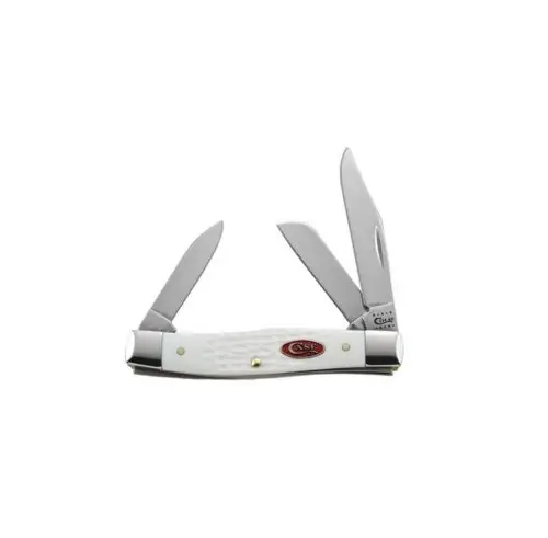 Jigged White Synthetic Medium Stockman Pocket Knife 1