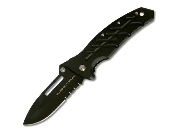 Kami Tactical Folding Knife – 4.75-Inch Partially Serrated Black Blade 1
