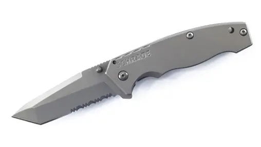Large Tanto-Style Folding Knife – 40% Serrated, Titanium-Coated Frame Lock 1