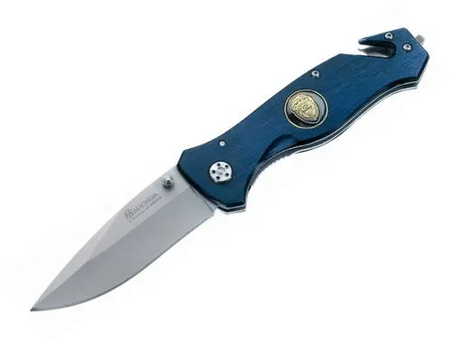Law Enforcement Flipper Knife – Blue Anodized Aluminum Handle 1