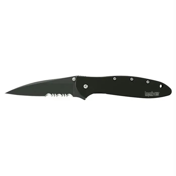 Leek Black Folding Knife With Serrated Edge 1