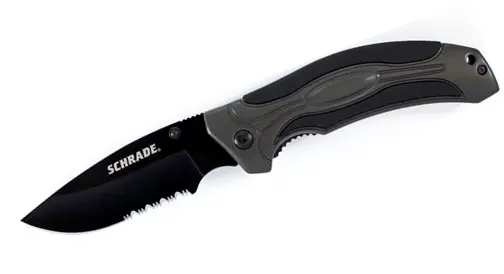 Liner-Lock Folding Knife – Black 9Cr14Mov High-Carbon Steel Blade, 40% Serrated Stainless Edge 1