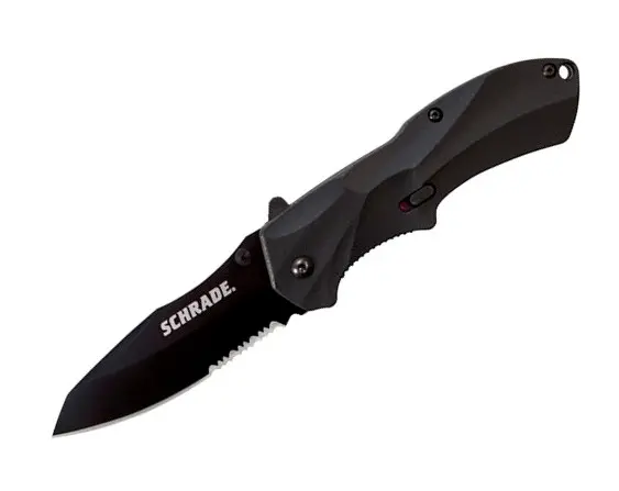 M.A.G.I.C. Assisted-Opening Knife – 40% Serrated Black Blade 1
