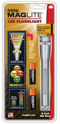 Maglite 2-Cell Aa Led Flashlight In Gray With Nylon Carry Sheath 1