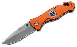 Medic-Themed Folding Knife With Orange Anodized Aluminum Handle 1