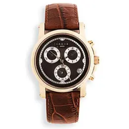 Men’S W-Cros Embossed Brown Leather Watch 1